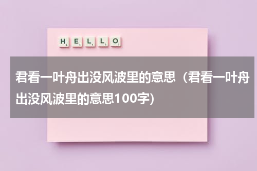 君看一叶舟出没风波里的意思（君看一叶舟出没风波里的意思100字）